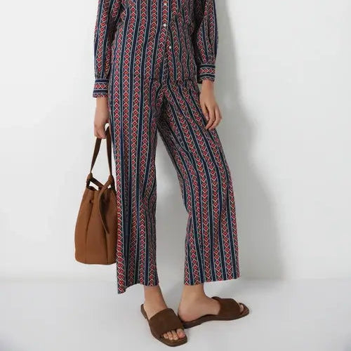 Mid-Rise Cotton Pant | Navy Geometric | L