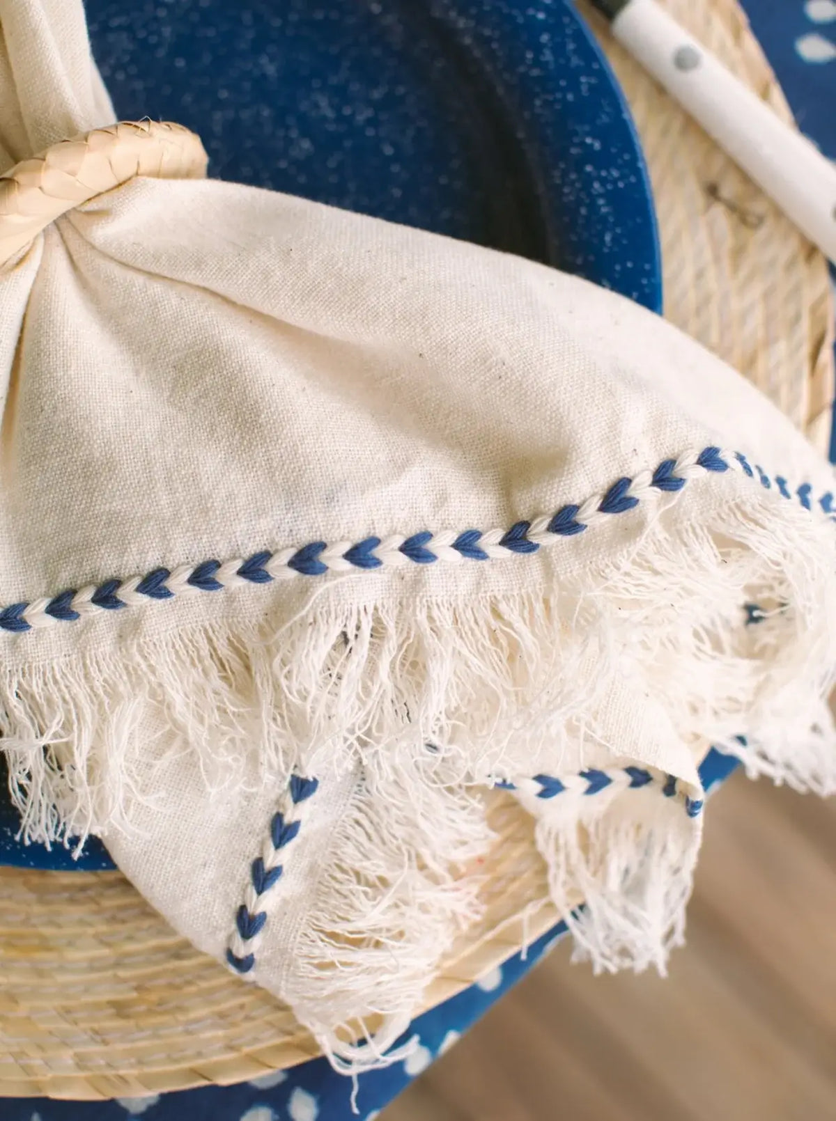 Braid Detail Hand Woven Cotton Napkin Set | Chambray