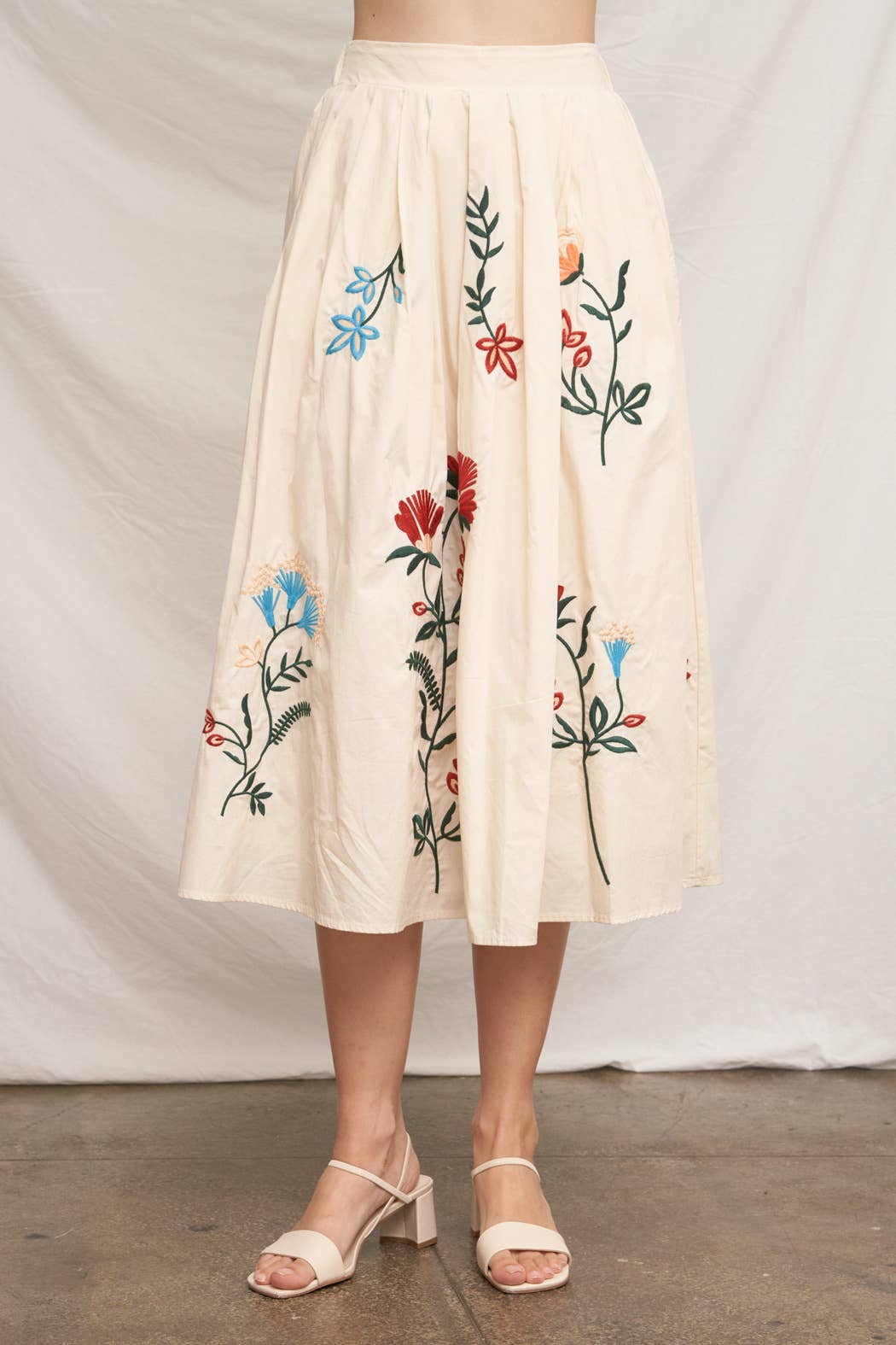 Floral Embroidered Skirt | Beige