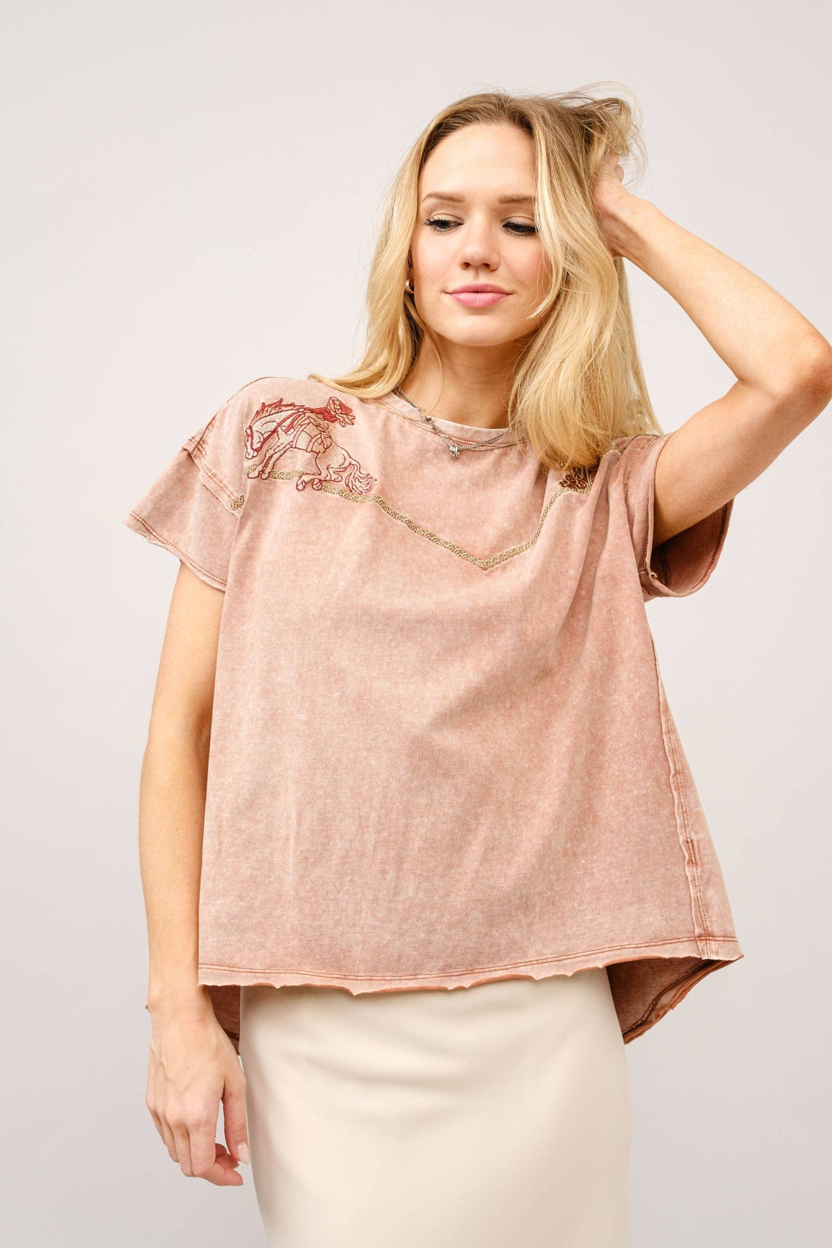 Embroidered Western Yoke T-Shirt | Off White