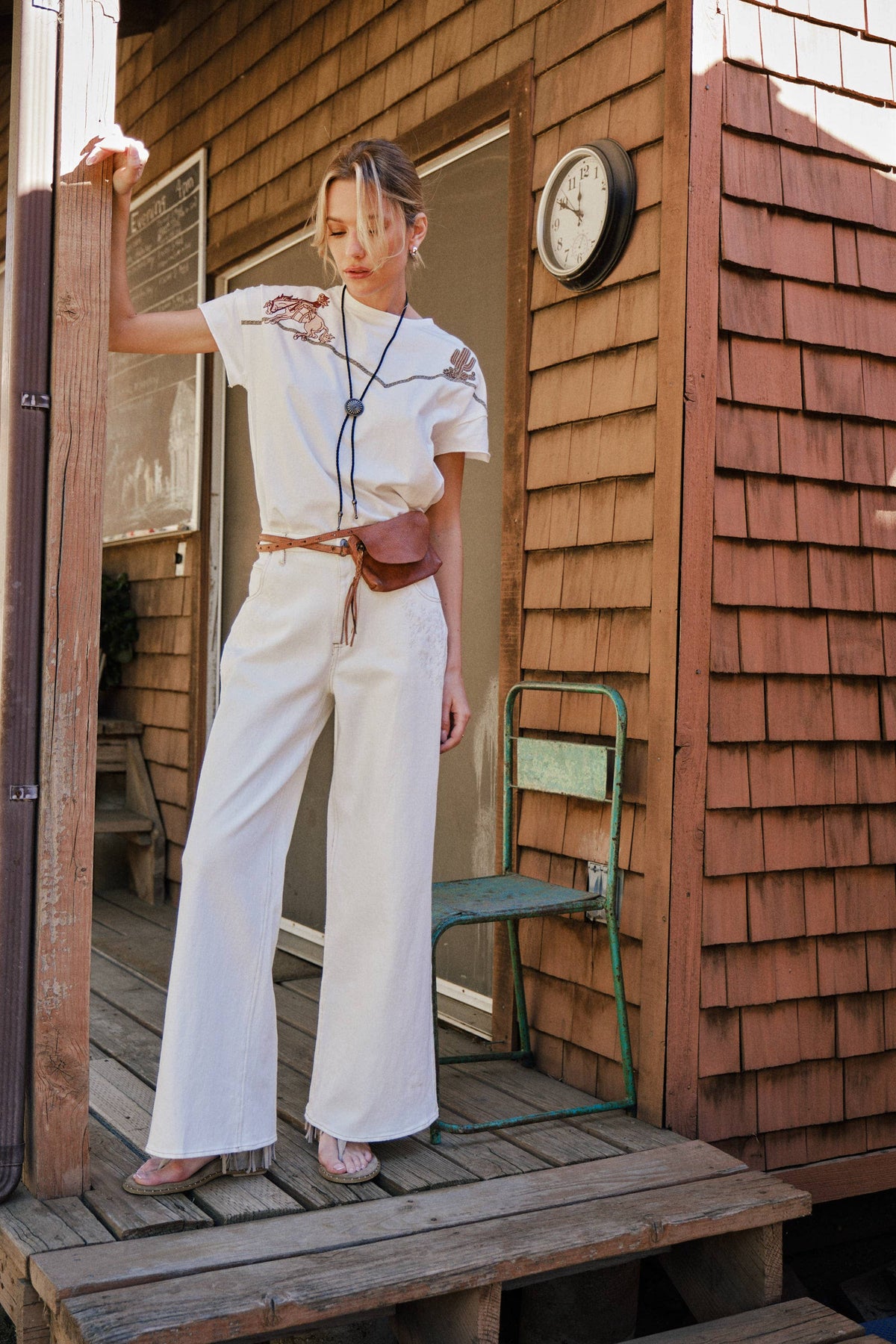 Embroidered Western Yoke T-Shirt | Off White