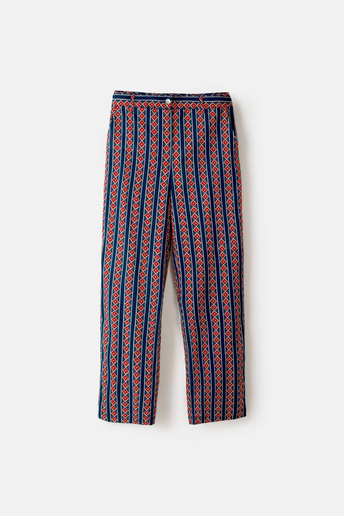Mid-Rise Cotton Pant | Navy Geometric | L