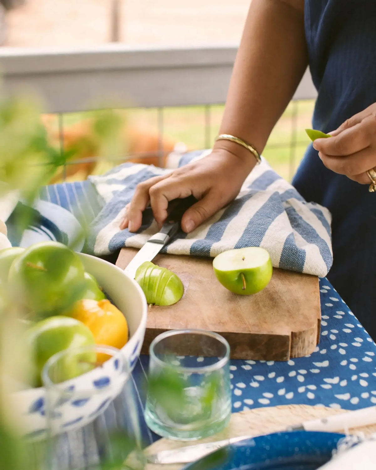 Stripe Hand Woven Cotton Hand Towel | Chambray