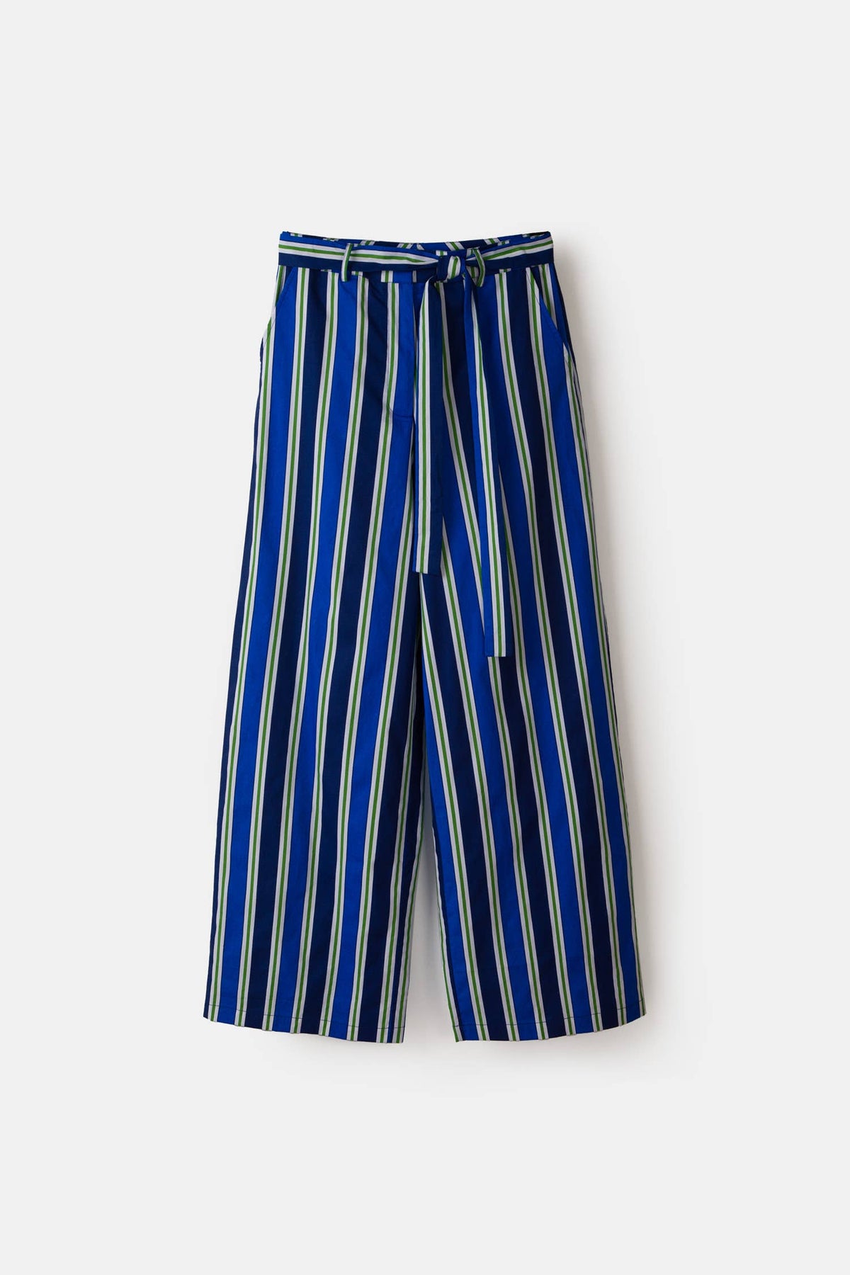 Wide-leg Trousers | Navy/Green Stripe