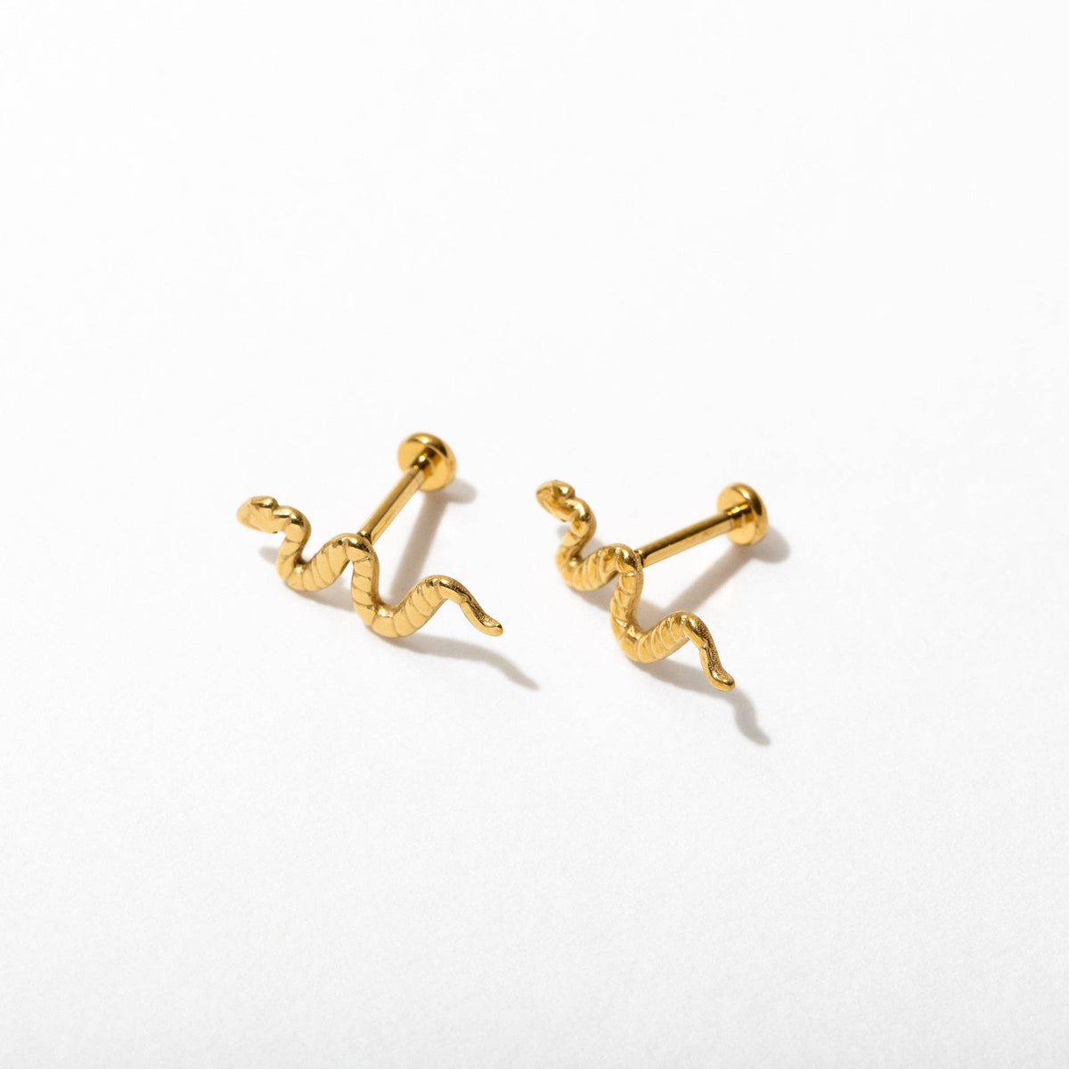 Snake Flat Back Stud Earring Pair | 14k Gold Plated