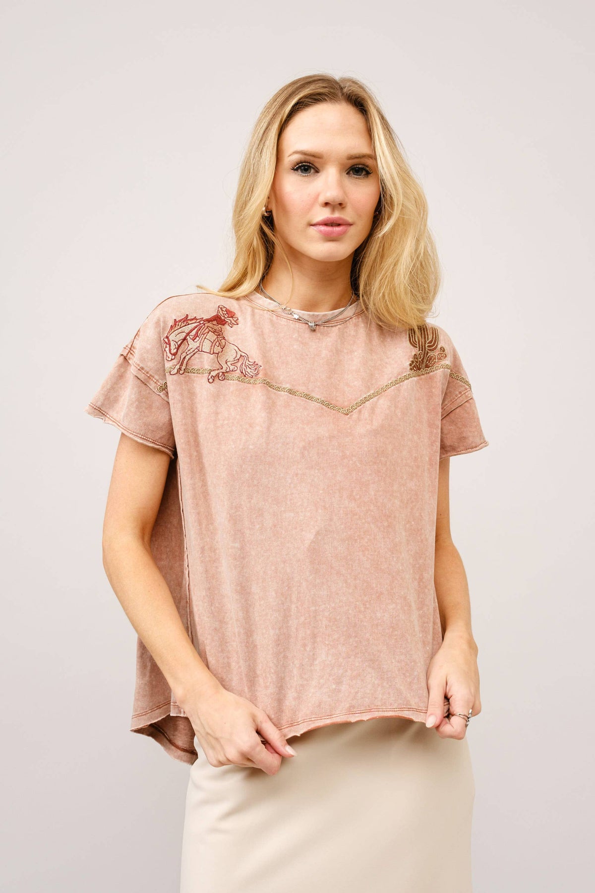 Embroidered Western Yoke T-Shirt | Off White