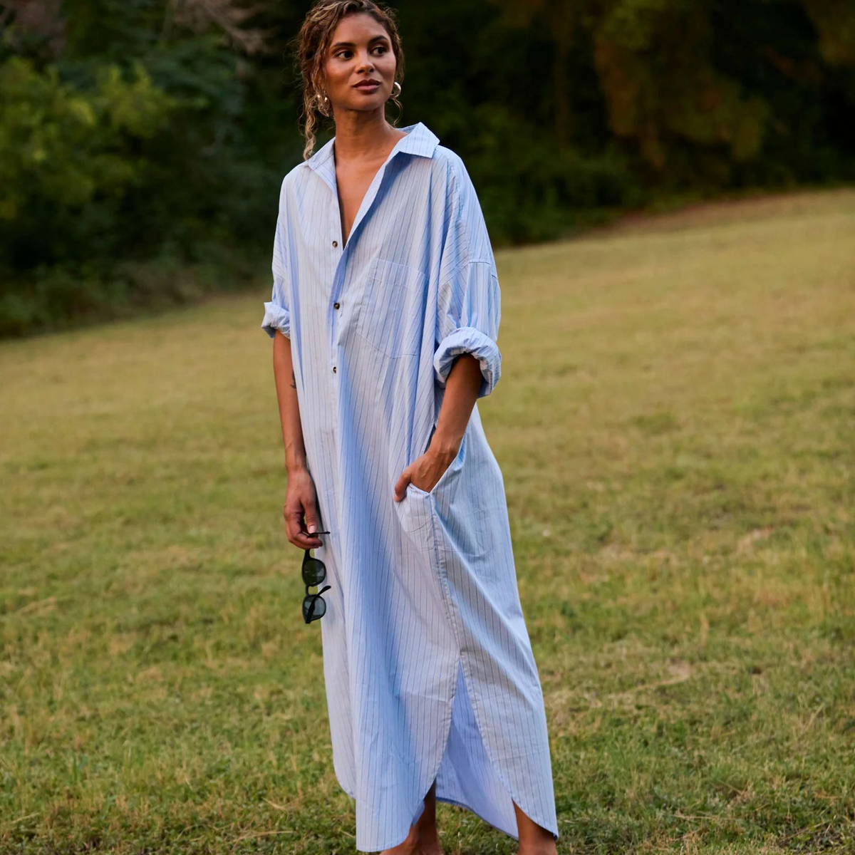 Phoebe Shirt Dress | Aqua Stripe | Size 3