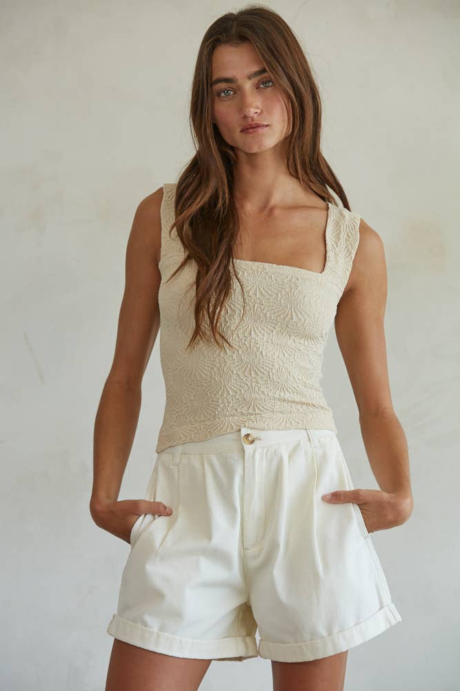 Pleated Cotton Shorts | Cream