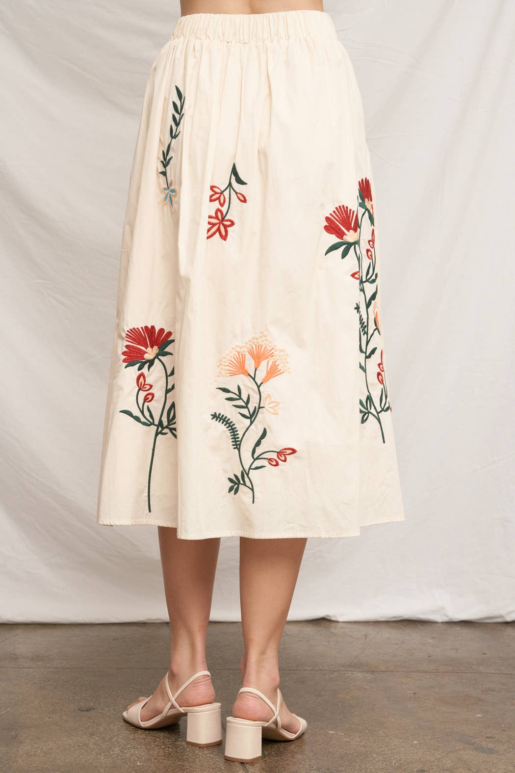 Floral Embroidered Skirt | Beige